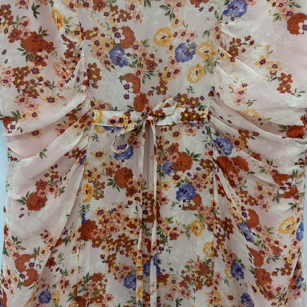 Sundance Women's Catalog Peach Floral Print 100% Silk Ruffle Midi Dress - 6 - Picture 6 of 7
